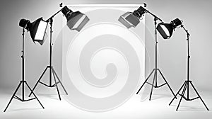 Professional Studio Lighting Setup with Tripods and Softboxes