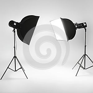 Professional Studio Lighting Setup with Two Softboxes on Tripods