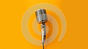 Professional studio microphone for podcasts and audio recording. Stands on a bright plain background.