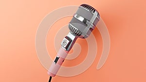 Professional studio microphone for podcasts and audio recording. Stands on a bright plain background.