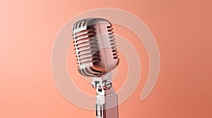 Professional studio microphone for podcasts and audio recording. Stands on a bright plain background.