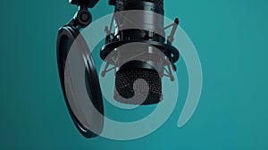 The studio microphone and popfilter. AI generated