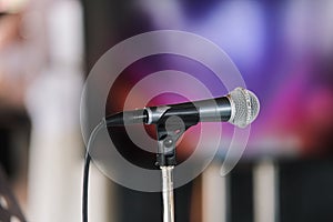 Professional studio microphone for voice recording. Sound recording studio. Soundproof room.