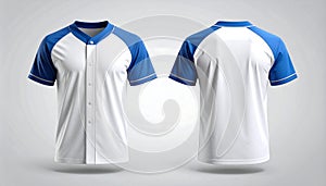 Blank White and Blue Baseball Jersey Mockup, Front and Back Views