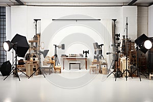 Professional Studio Still Life: DSLR Cameras, Lenses, and Tripods on Clean White Table