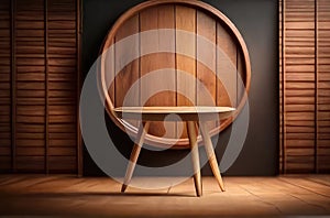 Professional style studio , Wooden Round Table in Minimal Studio style background, Facewash, Lotion, Skincare, Perfume photo