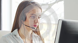 Professional Support Operator is Working in Home Office. Workplace of Woman Solving Customer Problems. Call Center and