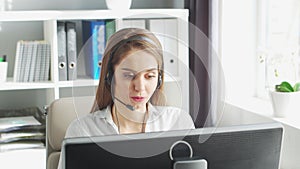 Professional Support Operator is Working in Home Office. Workplace of Woman Solving Customer Problems. Call Center and
