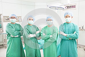 Professional surgeon teams standing in a surgical room