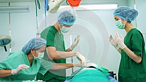 Professional surgeons team performing surgery in the operating room, surgeon, Assistants, and Nurses Performing Surgery on a