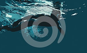 professional swimmer athlete in in pool with blue splashing water at sport competition, man swimming