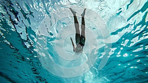 Professional swimmer executing a perfect dive underwater