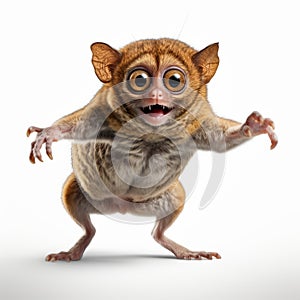 Professional Tarsier Photo: Cute Exotic Animal In Grotesque Caricature Style