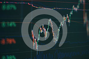 Economic growth, recession. Electronic virtual platform showing trends and stock market fluctuations , Data analyzing from charts