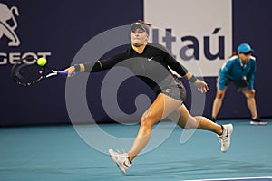 Professional tennis player Bianca Andreescu of Canada in action during her round of 32 match at 2019 Miami Open