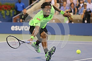 Professional tennis player Gael Monfis during quarterfinal match against seventeen times Grand Slam champion Roger Federer