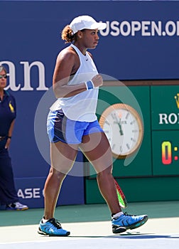 Professional tennis player Taylor Townsend of United States in action during her 2019 US Open third round match