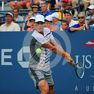 Professional tennis player Tomas Berdych from Czech Republic during US Open 2014 round 3 match