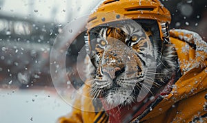 Professional tiger ice hockey player portrait