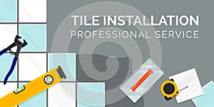 Professional tile installation banner with tools