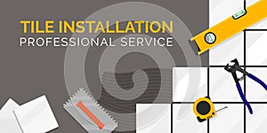 Professional tile installation banner with tools