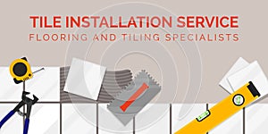 Professional tile installation banner with tools