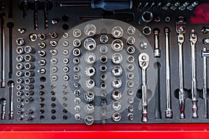 Professional toolbox in car service workshop
