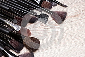 Professional tools of makeup artist with copy space