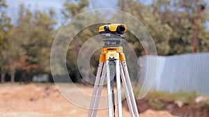 Professional total station. Construction equipment. Geodesy at a construction site