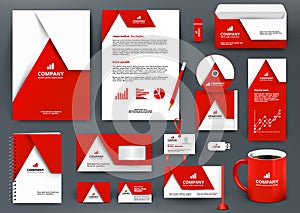 Professional universal red branding design kit with origami element.