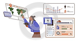 Professional using data visualization tools for analysis and insights on global trends and performance