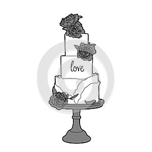 Professional vector illustration of a Wedding Cake - Line Drawing, Black and White, Cable management