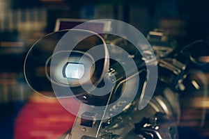 Professional video camcorder in studio