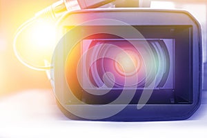Professional video camcorder in studio