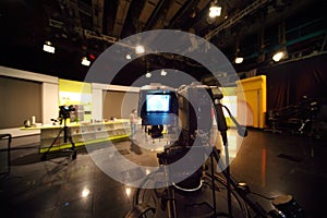 Professional video camera in television studio