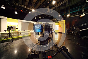 Professional video camera in television studio