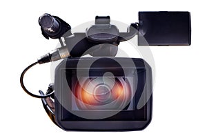 Professional video camera on a white background