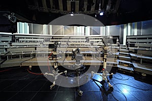 Professional video cameras in television studio photo