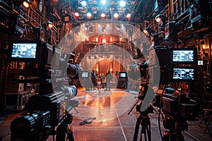 Professional Video Production Equipment On Stage During Live Performance