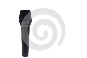 Professional vocal microphone of black color is isolated on white background