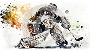 Professional Watercolor Ice Hockey Player On White Background - Generative AI