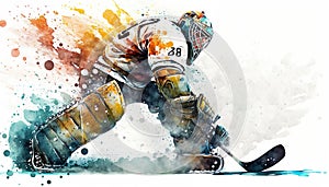 Professional Watercolor Ice Hockey Player Isolated On White Background - Generative AI