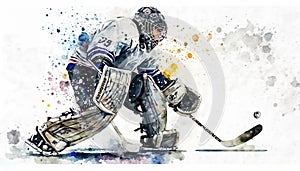 Professional Watercolor Ice Hockey Player Isolated On White Background - Generative AI