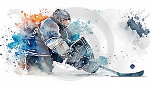 Professional Watercolor Ice Hockey Player Isolated On White Background - Generative AI