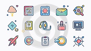 Professional Website Interface Thin Line Icons Set for User Interaction