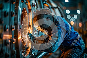 Professional welder working with a welding torch in industrial environment