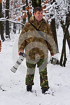 Professional wildlife photographer in the winter