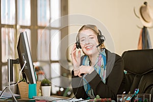 Professional Woman with Braces on a Headset Call