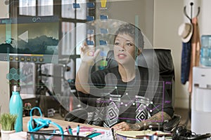 Professional Woman Operating a Futuristic Computer Screen