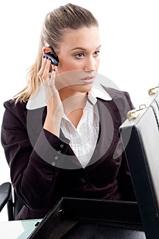 Professional woman wearing bluetooth